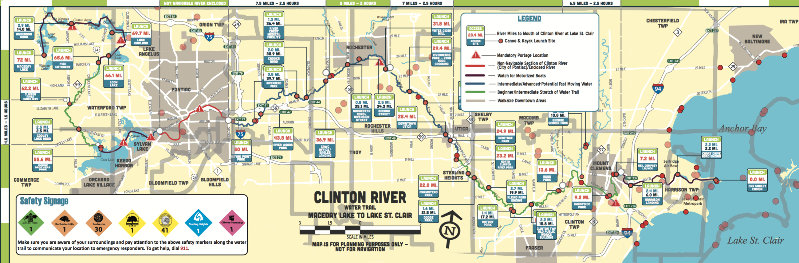 Clinton River Canoe Kayaking Map